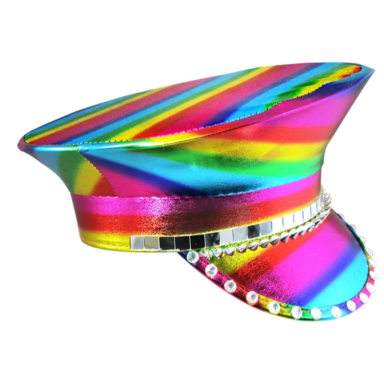 Metallic Studded Rainbow Captains Hat Metallic Studded Rainbow Captains Hat