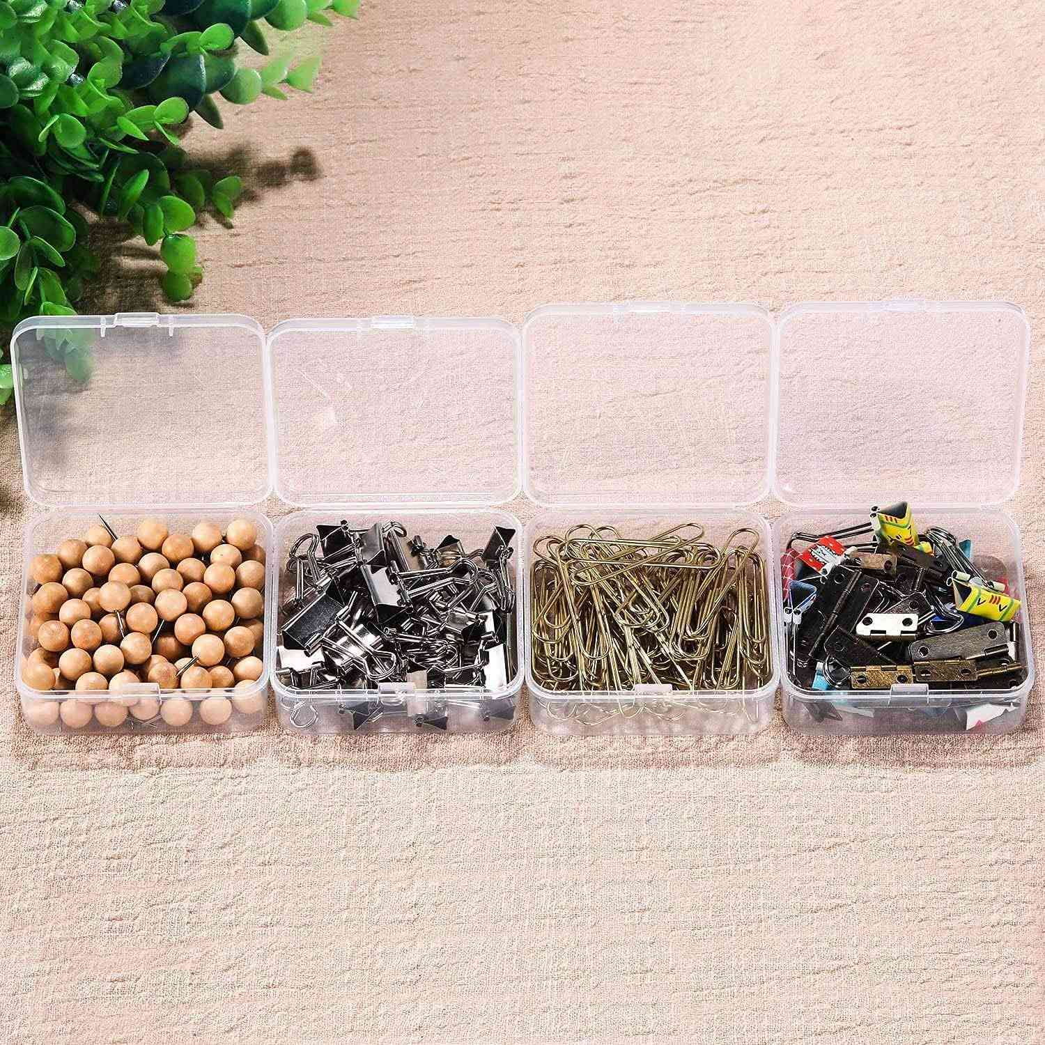 16 Small Hinged Plastic Storage Boxes - 1" X 1" X 0.5", Clear As Glass