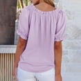thumbnail image 5 of YVNAURA Womens Off Shoulder Puff Sleeve Blouse 2026 Summer Cute Loose Fit Smocked Top Lightweight Breathable Cotton Casual Short Sleeve Shirt Beach Vacation Going Out Daily Wear, Purple,XXL, 5 of 6