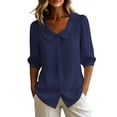 thumbnail image 3 of VBVC Women's Peter Pan Collar Top,Button Down 3/4 Puff Sleeve Shirt for Women,Ladies Lightweight Office Workwear Blouse,Navy,S-2XL, 3 of 10