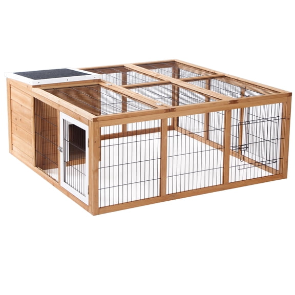 48.5" Natural Wood Rabbit Hutch - Indoor/Outdoor Bunny Cage with Waterproof Roof