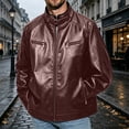 thumbnail image 2 of BVnarty Men's Stand Collar Buckle Strap Dual Zip Chest Pocket Long Sleeve Moto Jacket Slim Fit for Evening Strolls Urban Outings Wine XL, 2 of 4