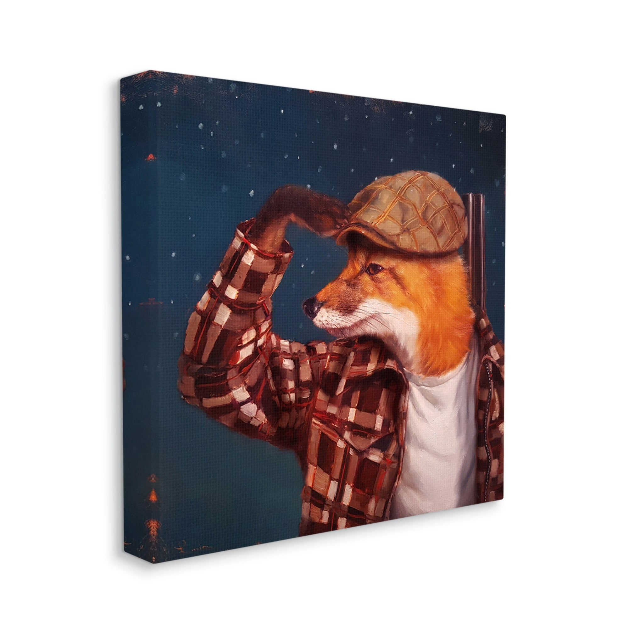 Stupell Industries Red Fox Tartan Plaid Fashion Cap Nighttime Sky Canvas Wall Art, 36 x 36, Design by Lucia Heffernan
