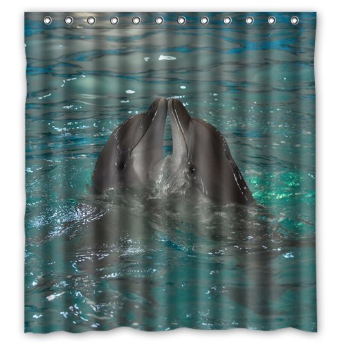 HelloDecor Smart Dolphin Shower Curtain Polyester Fabric Bathroom