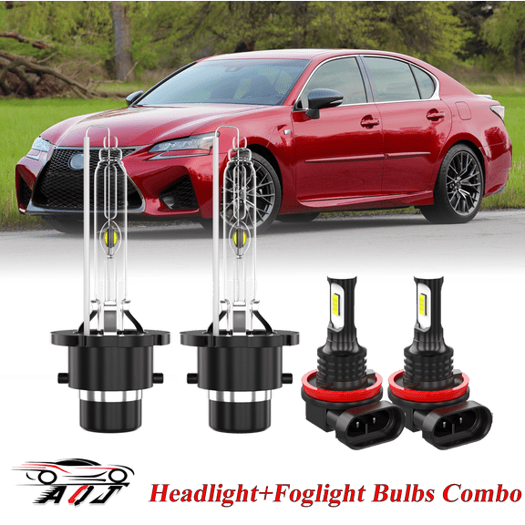 For Lexus GS450h 2013-2016 White Front HID Headlight High-Low LED Fog Light Bulbs