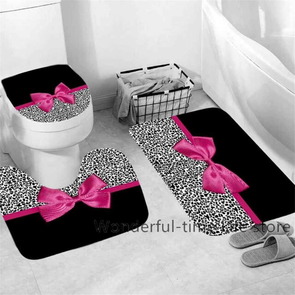 Heavenly Designs Watson Bathroom Accessories - Pink and Black Leopard Print High Quality Polyester Shower Curtain Set - Any Age