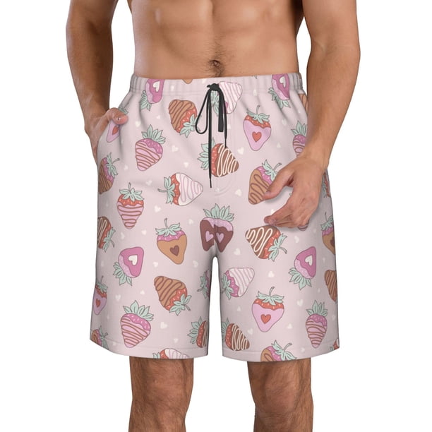 Balery Strawberry Cake Traje de Baño Estilo Hawaiano para Hombre, Shorts de Secado Rápido con Bolsillos-Medium