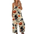 thumbnail image 2 of Women's Halloween Strap Jumpsuit Sleeveless One Piece Pumpkin Bat Cat Romper Playsuit Spaghetti Strap Baggy Overalls Pants, 2 of 7