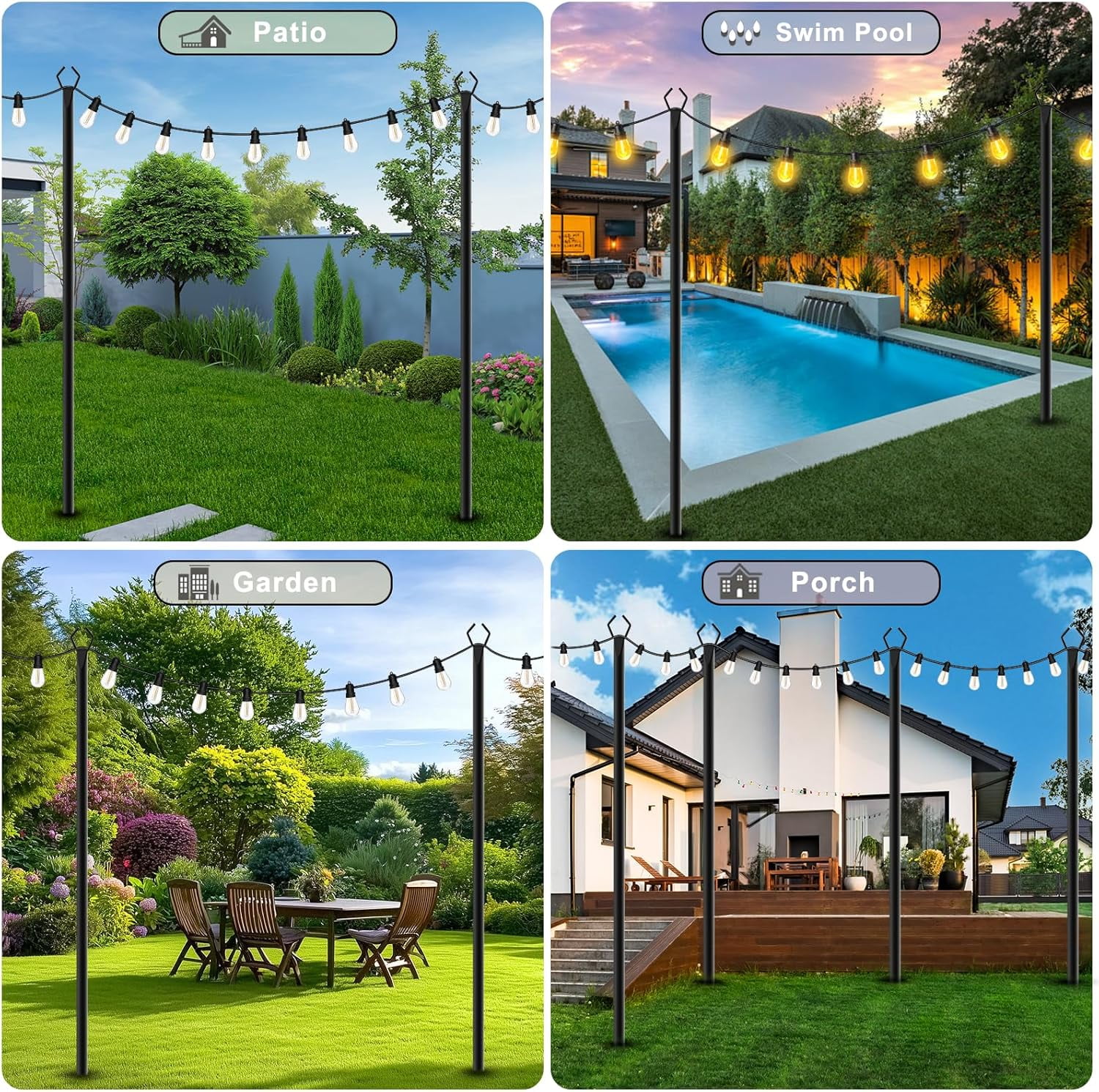 7 Pack 10 FT String Light Poles,Metal with Fork Lights Poles for Outdoor String Light, Rustproof Heavy Duty for Outside Garden,Patio,Wedding,Backyard,Deck,Party