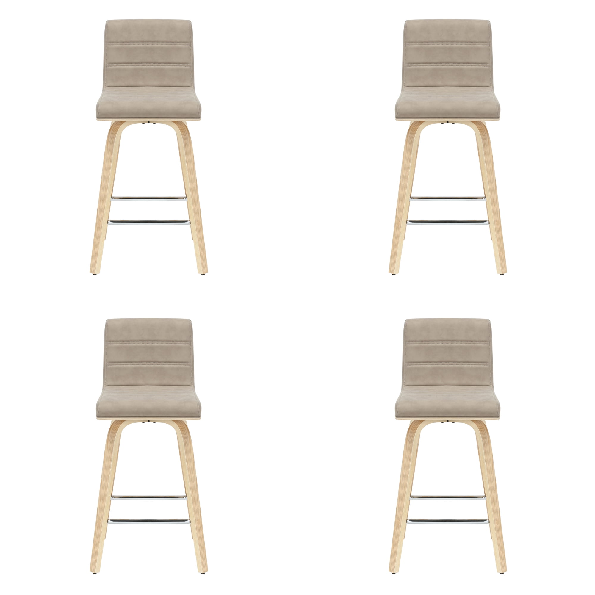 Vienna 35.5 in. H Swivel Counter Height Vintage Taupe Square Back Wood Bar Stool with Faux Leather Seat Set of 4
