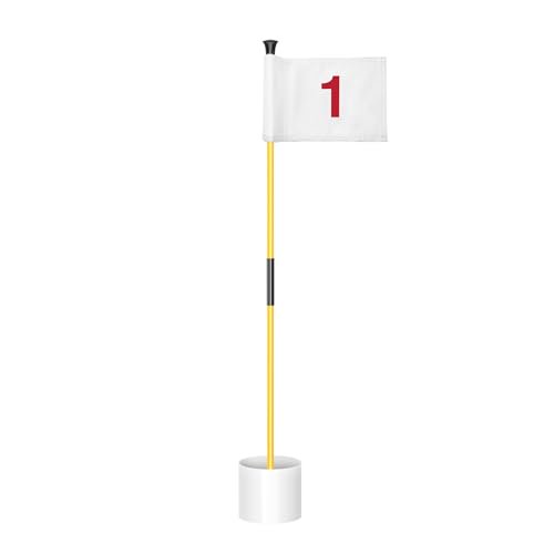 KINGTOP Bâton de Drapeau de Golf Miniature, Drapeaux Verts d'Entraînement pour Cour, Ensemble de Trous et Épingles de Golf, Conception Portable à 2 Sections, Mât de Drapeau de 3 Pi, Drapeau Blanc Numéroté #1, Intérieur / Extérieur