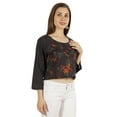 thumbnail image 2 of Moomaya Printed Womens Crop Top 3/4 Sleeve Button Up Round Neck Tunic Blouse, 2 of 7