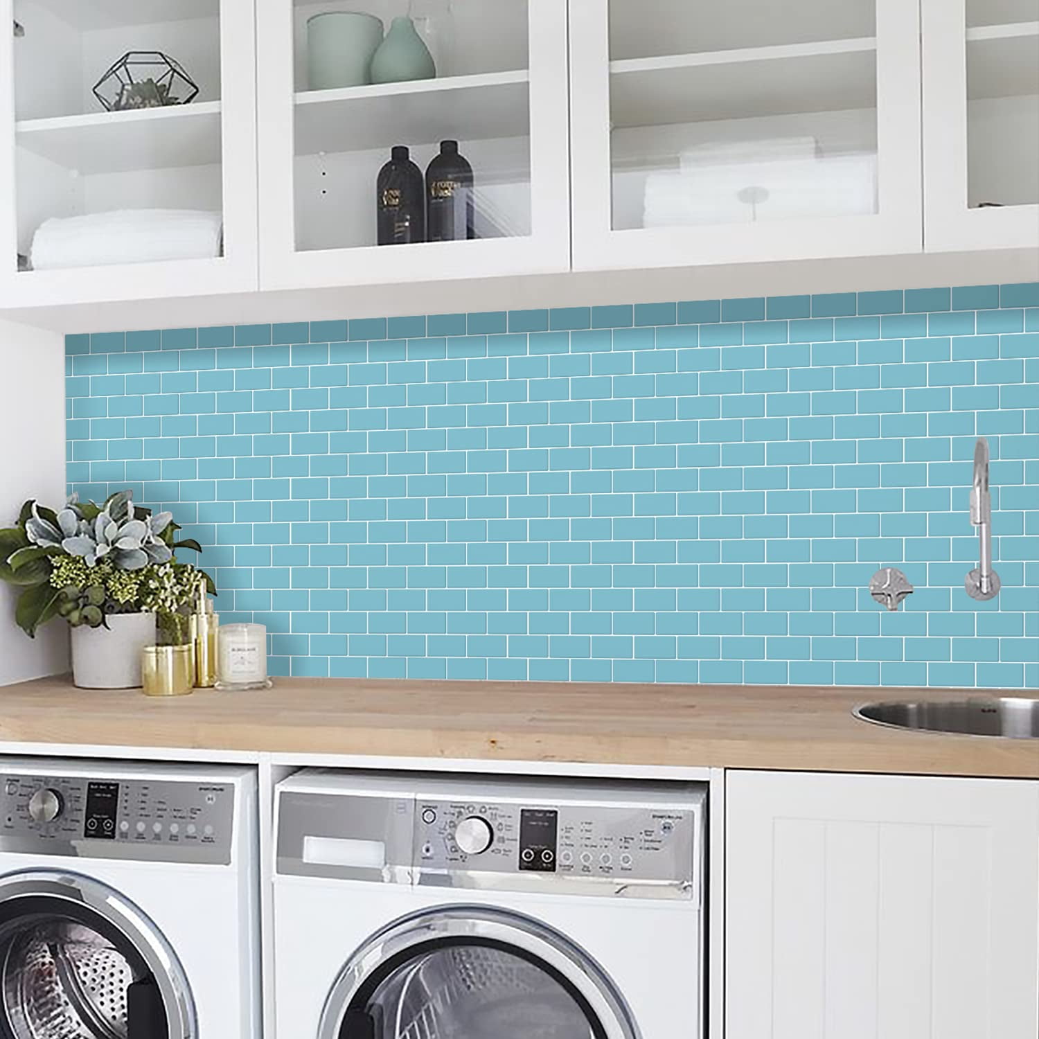 10-sheet Blue Subway Tiles Peel And Stick Backsplash  On Kitchen (thicker Design)