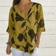 thumbnail image 2 of Ecqkame womens summer tops Summer Floral Print Casual Elbow-Length Sleeve T Shirts Trendy V Neck Loose Button Tee Shirts Yellow M, 2 of 8