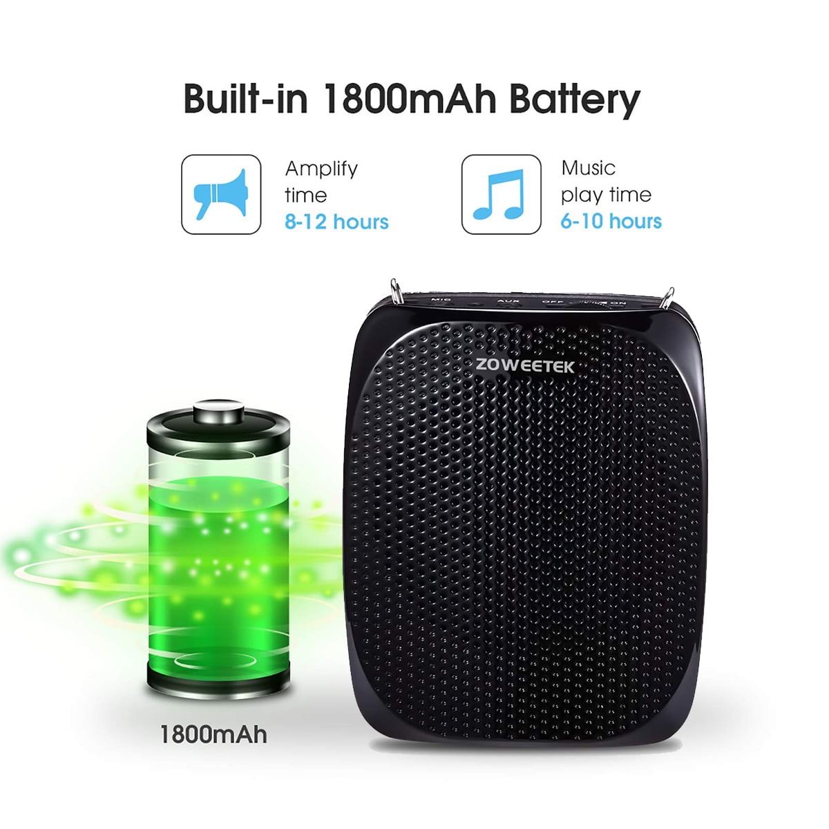 Zoweetek Mini Voice Amplifier for teachers with Wired Microphone Headset, Pa System Supports TF/USB for Teachers, Singing, Yoga, Training,Tour Guide