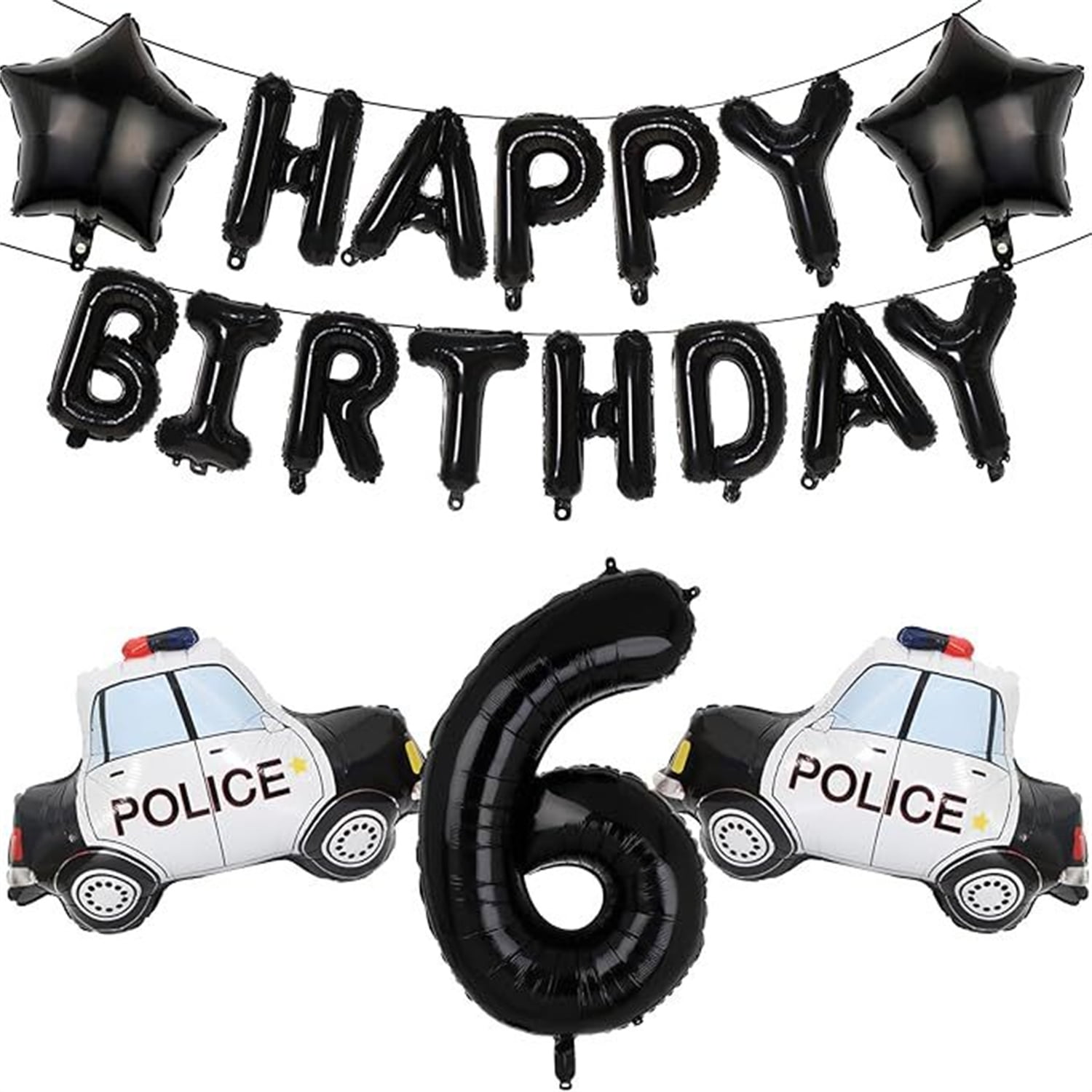Police Themed Party Decorations Set, Happy birthday balloon , Police Car Foil Balloons, 40inch Number 2 Balloon For Kids Boys Police Themed Party Decoration