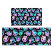 Colorful Halloween Pumpkins Pattern Kitchen Rugs Sets Of 2,Anti Fatigue Kitchen Mat Rugs Non Slip Washable,Decorative Kitchen Floor Mats for Kitchen,Sink,Laundry,17"x30" 17"x47"