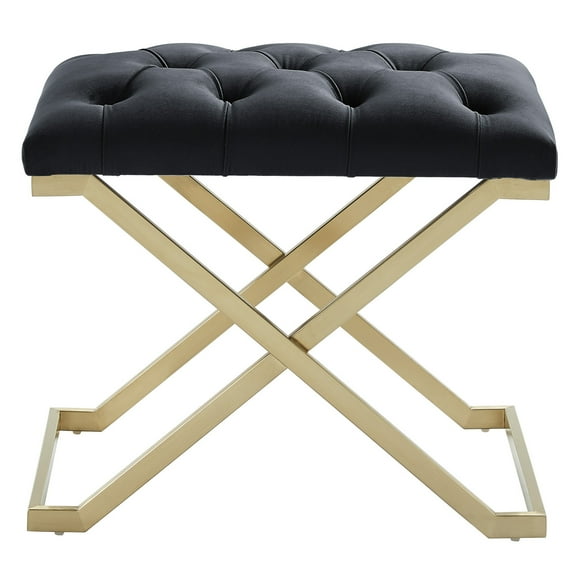 Contemporary Velvet and Stainless Steel Bench Black and Gold