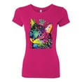 thumbnail image 2 of Wild Bobby Dean Russo Cat Wearing a Crown Thinking Cat Crowned Cat Lover Women Slim Fit Junior Tee, Raspberry, Small, 2 of 5