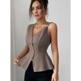 thumbnail image 4 of Womens Summer Vest Tops Dressy Business Casual V-Neck Sleeveless Button Down Trendy Outfits Camel Color XL, 4 of 8