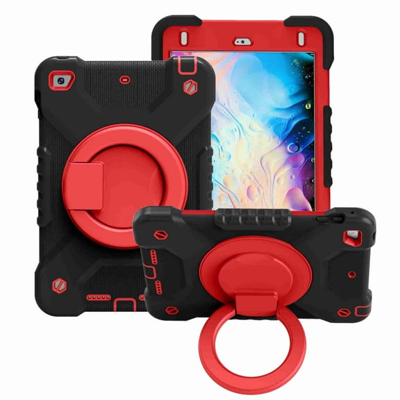 Dteck iPad Mini 4 / Mini 5 2019 Case Shockproof With Shoulder Strap 360 Degree Kickstand Three Layer Silicone Cover for iPad Mini 5th/4th Gen 7.9", Black Red
