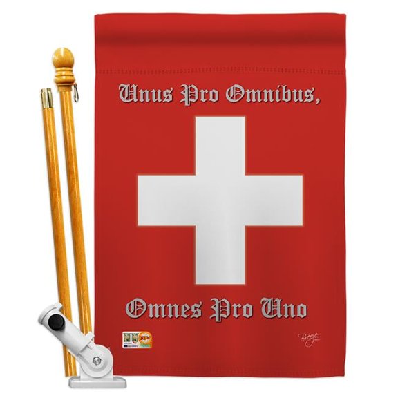 Breeze Decor BD-CY-HS-108099-IP-BO-D-US13-BD 28 x 40 in. Swiss Flags of the World Nationality Impressions Decorative Vertical Double Sided House Flag Set with Pole Bracket & Hardware
