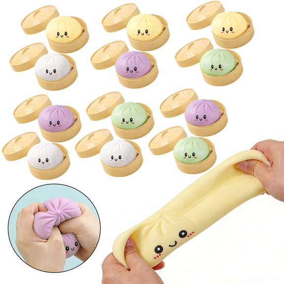 2 Pcs Glitter Dumpling Stress Ball with Steamer Shiny Shell Surprise Expression Inside Fun Collectible Novelty Desk Doll Office Stress Reliever