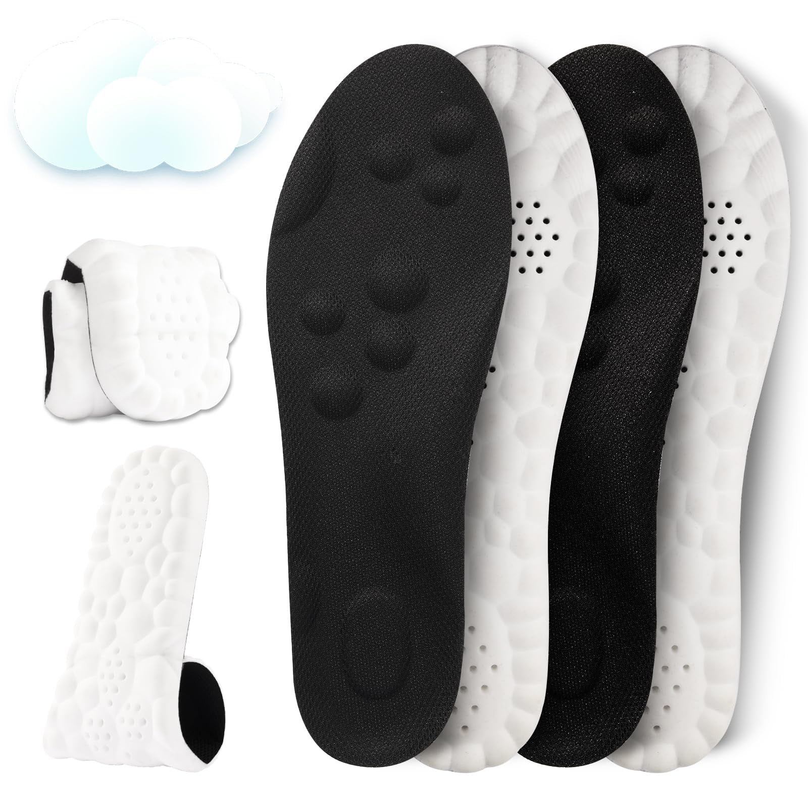 2Pairs Insoles for Women Man Cloud Soles Memory Foam Trim-to-Fit Arch Support Foot Pain Relief and Fatigue Reduction