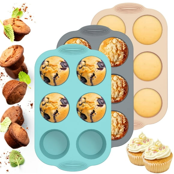 Jetcloudlive 3 Pzas Molde de Silicona para Muffins Moldes Redondos de Silicona para Hornear de 6 Tazas Bandeja Antiadherente para Muffins de Pastel sin BPA Molde para Muffins Molde de 3 Colores para
