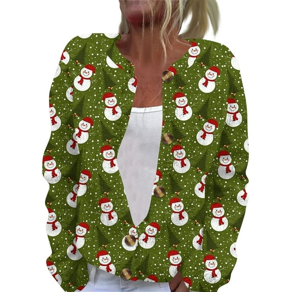 Women's Casual Long Sleeve Woolen Christmas Knitted Cardigan Button Down Jacket for Holiday Outfits and Cozy Wear,Army Green,L