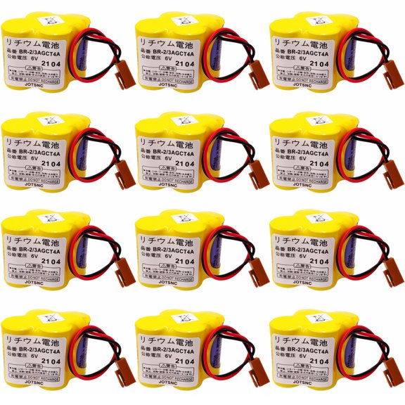 (12-Pack) BR-2/3AGCT4A 6V 4400mAh Replacement Battery for Panasonic FANUC Controls, PLC Computer Ge Fanuc 18T Series, A98L-0031-0025, CUSTOM-107, SHS749, ALIT0138, LIT0138 (Brown Connector)
