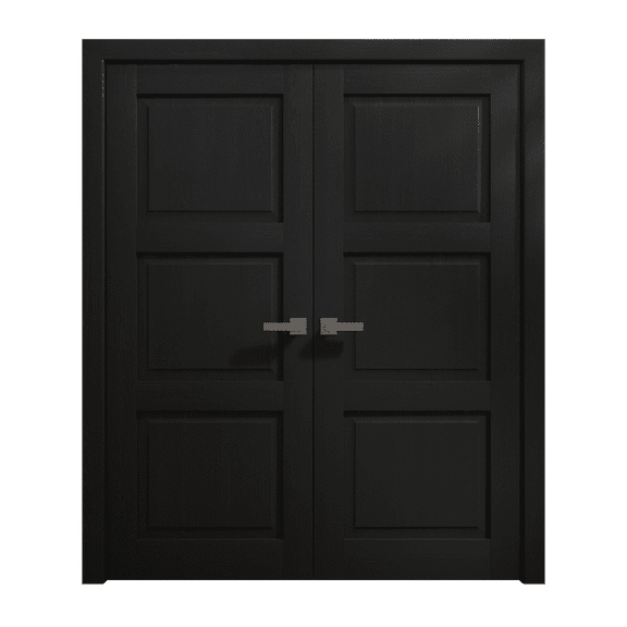 Interior Solid French Double Doors 36 x 80 inches | Ego 5010 Painted Black Oak | Wood Interior Solid Panel Frame | Closet Bedroom Modern Doors
