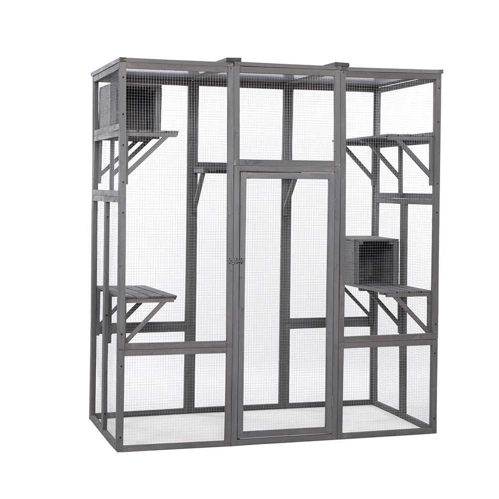Spaco Spacious Cat Playpen with 2 Condos & 5 Platforms - Fir Wood & Galvanized Mesh - Outdoor Use