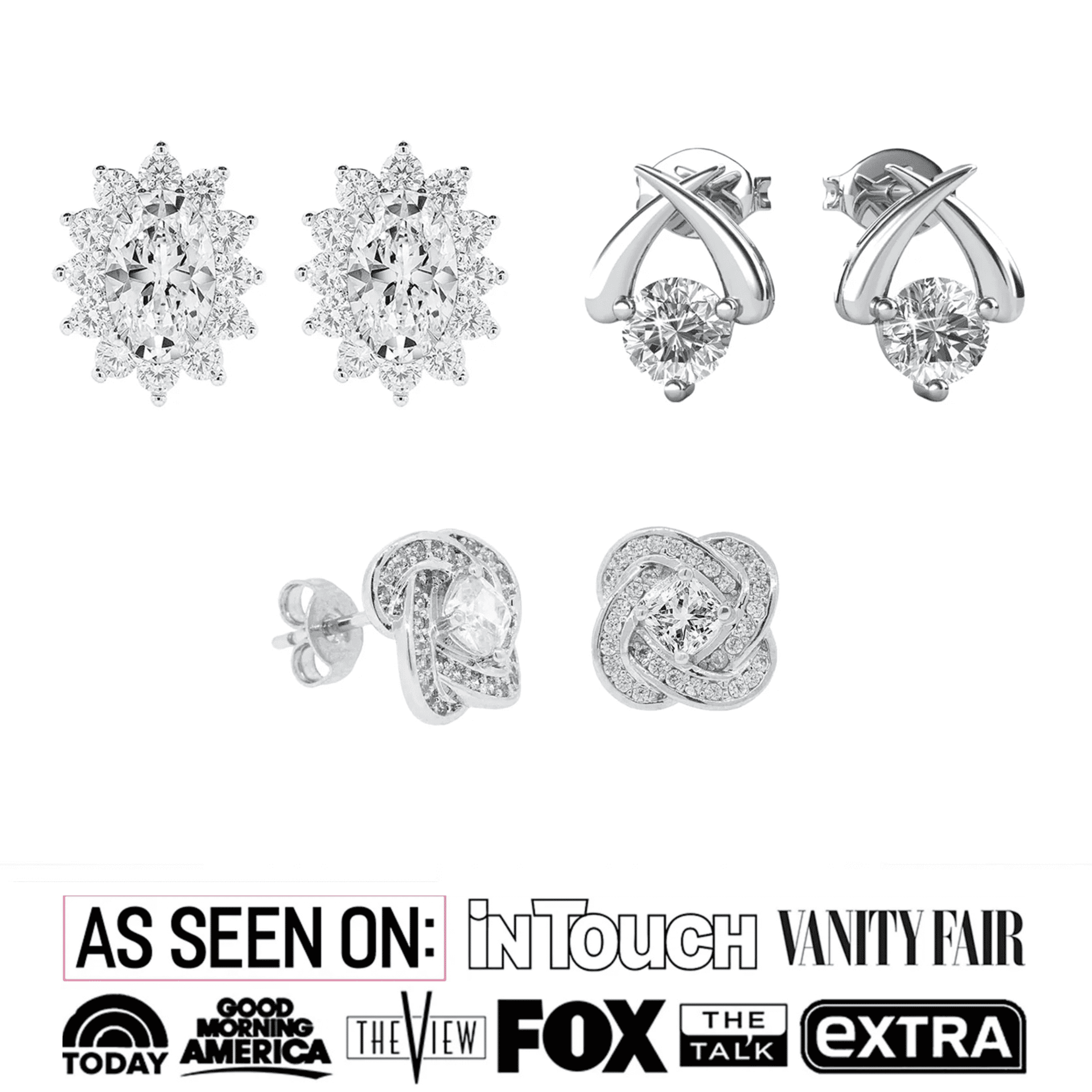 Cate & Chloe Pack of 3 - Eloise, Stella & Sage 18k White Gold Plated Stud Earrings Set with Flawless Crystals for Women