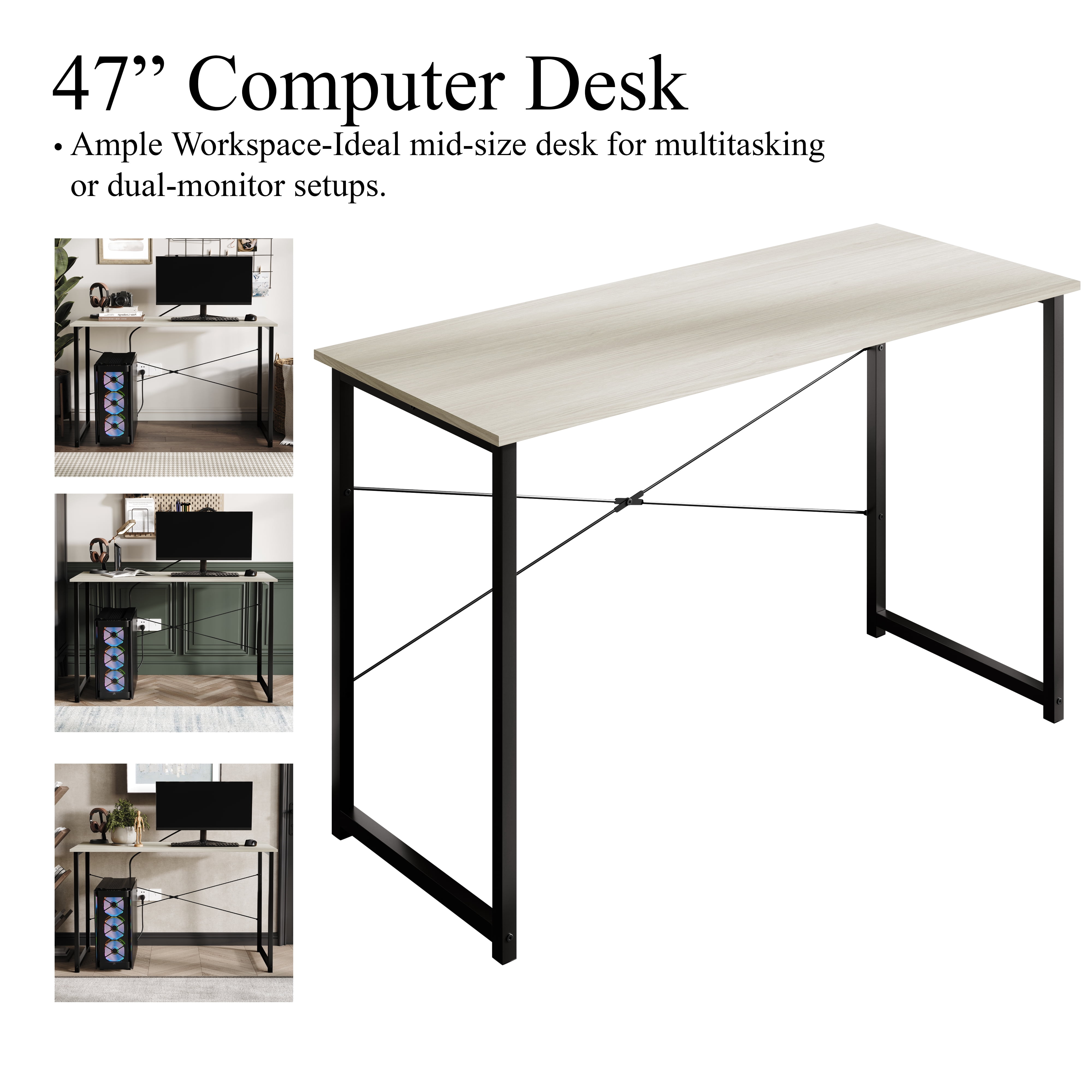 Castle Place Modern 47" Metal Computer Desk, Light Oak