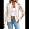 thumbnail image 1 of Chaqueta de Mujer con Encaje en Contraste y Cremallera, Larga Raglán, para Otoño Albaricoque M, 1 of 10