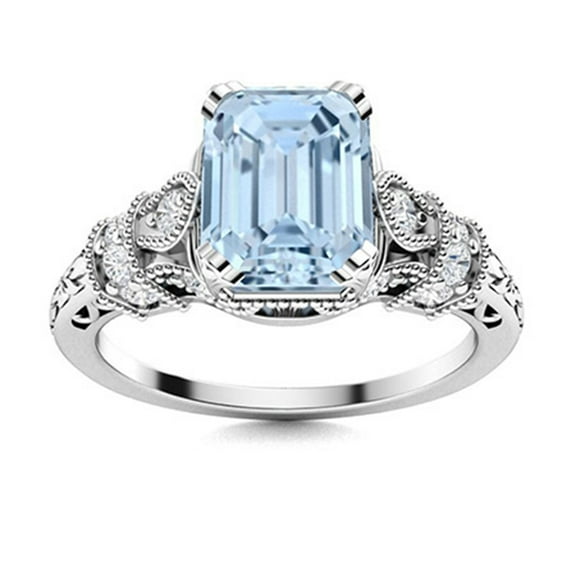 1.25 Ctw Octagon Aquamarine 925 Sterling Silver Solitaire Art Deco Women Engagement Ring