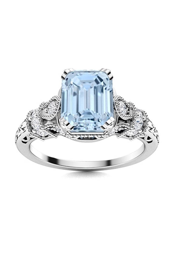 1.25 Ctw Octagon Aquamarine 925 Sterling Silver Solitaire Art Deco Women Engagement Ring