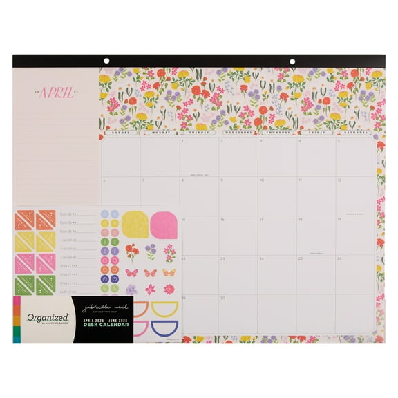 Organized by Happy Planner Monthly Large Desk Calendar (22" x 17") Bright Bouquet 15-Month April 2025-June 2026
