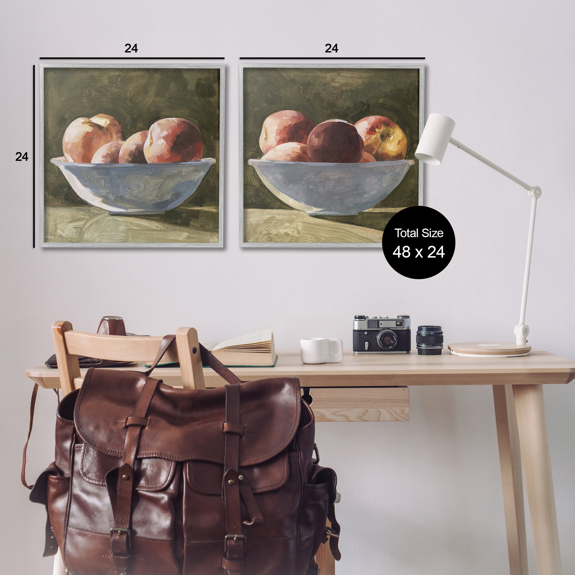 Stupell Industries Bowls of Apples Food & Beverage Painting Gray Framed Art Print Wall Art, 24 x 24, Set of 2