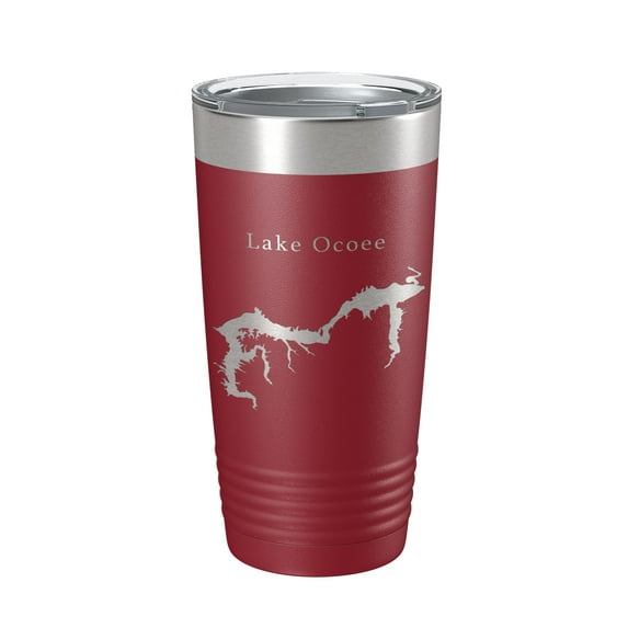 Lake Ocoee Map Tumbler Travel Mug Insulated Laser Engraved Coffee Cup Tennessee 20 oz Maroon