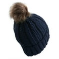 thumbnail image 4 of C.C Fleece Lined Cable Knit Faux Fur Skull Cap Cuff Beanie With Pom, Dk Denim, 4 of 5