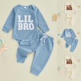 thumbnail image 2 of mgoYE Baby Boy Clothes Little Brother Ribbed Long Sleeve Romper Pants Set 0 3 6 9 12 18 Months 2Pcs Cute Infant Fall Winter Clothes, 2 of 8