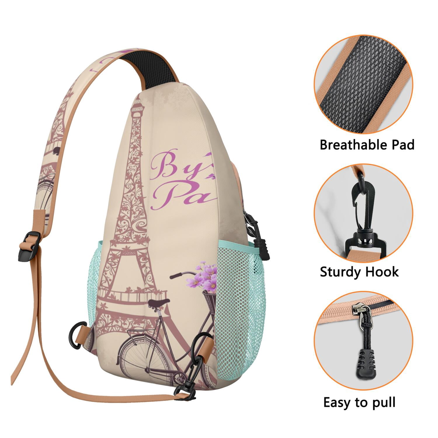 Sling Backpack Trendy Sling Backpack Paris () Gym Sports Travel Hiking Daypack Casual Bag for Women Men
