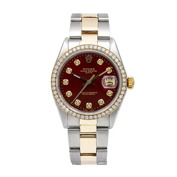 Pre-Owned Rolex Oyster Perpetual Diamond Watch, Date 1505 34mm, Red Diamond Dial With 1.20 CT Diamonds