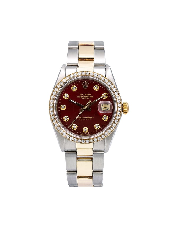 Pre-Owned Rolex Oyster Perpetual Diamond Watch, Date 1505 34mm, Red Diamond Dial With 1.20 CT Diamonds