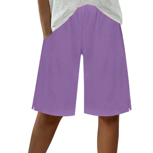 Pantalones Cortos Casuales de Color Sólido Capri, Mezcla Cómoda de Poliéster para el Hogar Y el Uso Diario