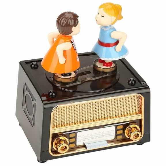 Music Box Retro Radio Shape with Lovely Dolls Kissing Storage Music Box