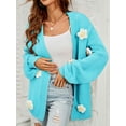 thumbnail image 3 of Caoirhny Women Fashion Wild Cardigan Flower Decor Lantern Long Sleeve Knitted Sweater Coat Autumn Winter Open Front Outerwear, 3 of 9