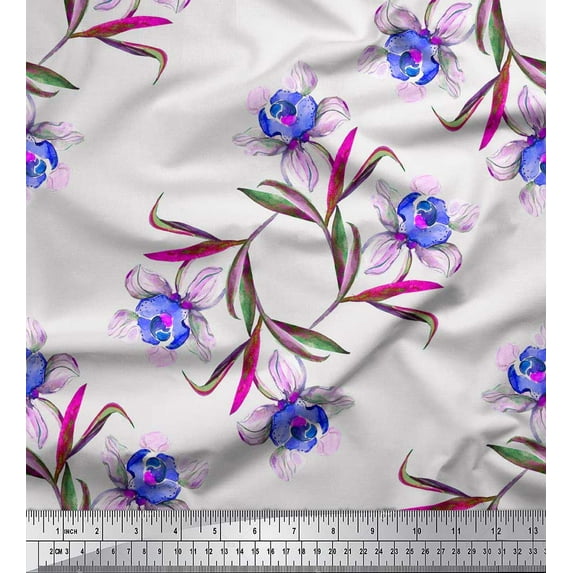 Soimoi Cotton Poplin Fabric Leaves & Floral Flower Printed Fabric 1 Yard 56 Inch Wide